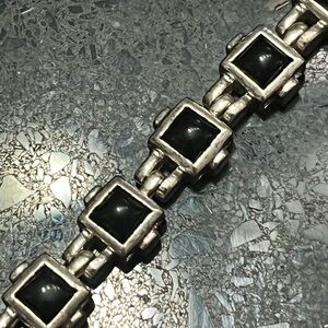 Black onyx bezel set sterling silver link tennis statement vintage bracelet QVC